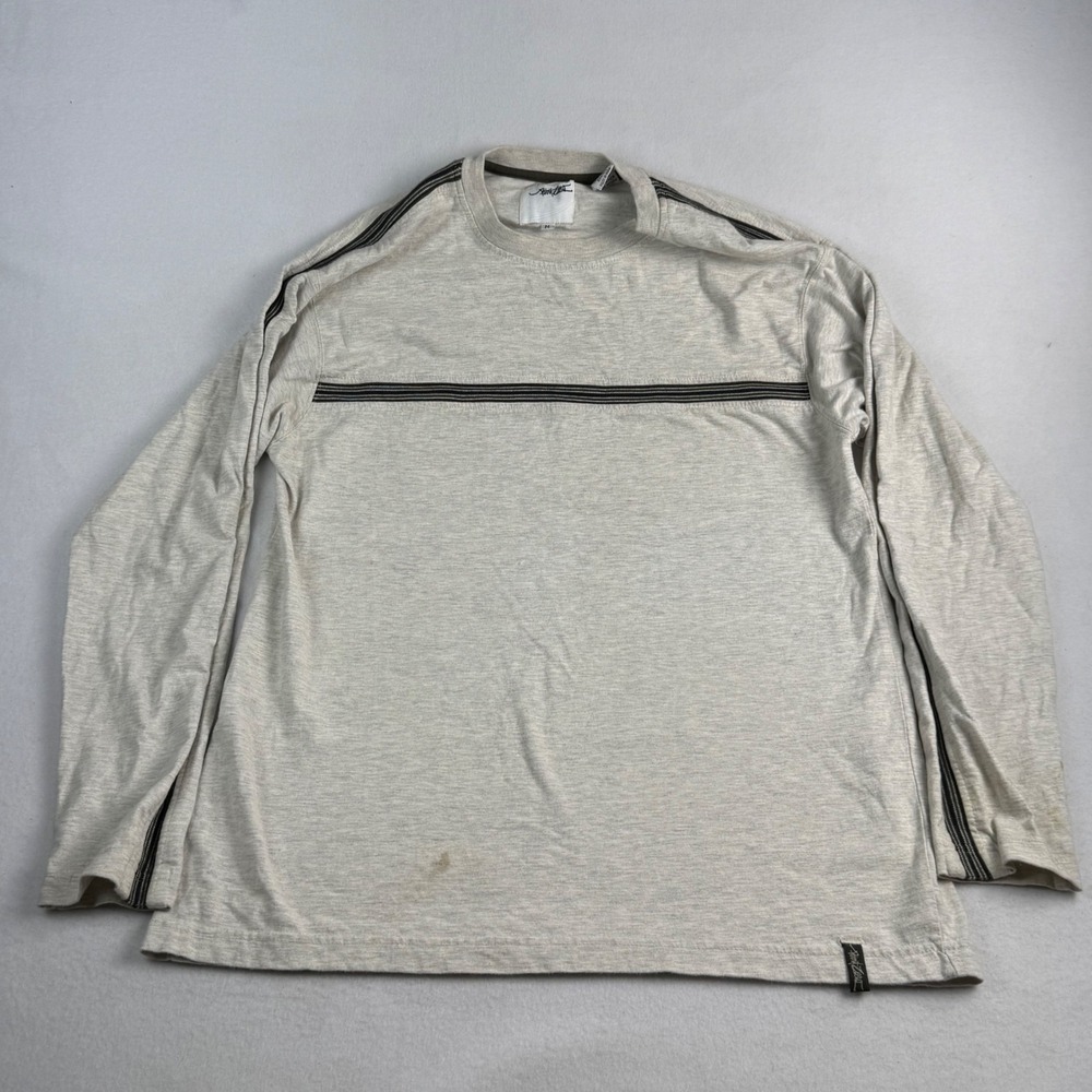 Point Zero Mens Long Sleeve T-Shirt Gray Brown Racing Stripe Crew Neck Size M